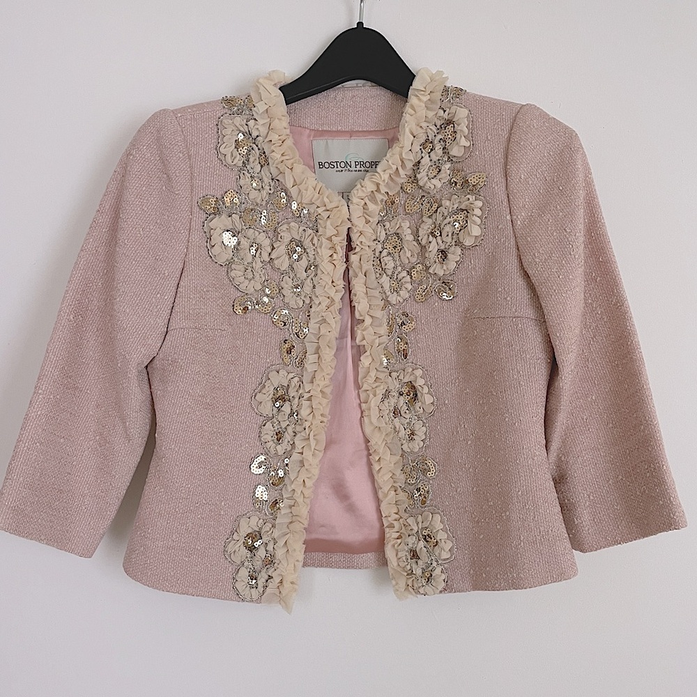 Boston Proper Pink Tweed Blazers with sequins